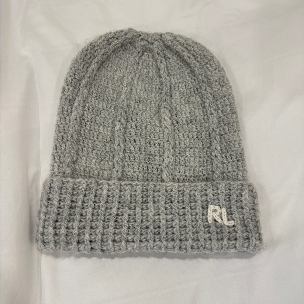 POLO RALPH LAUREN Gray Knit Beanie with RL Logo